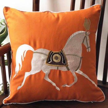 Модерна памучна бродерия, бял кон, луксозна декоративна калъфка за възглавница, оранжево, червено платно, диван, стол, калъфка за възглавница 45x45 см, 1 бр./лот