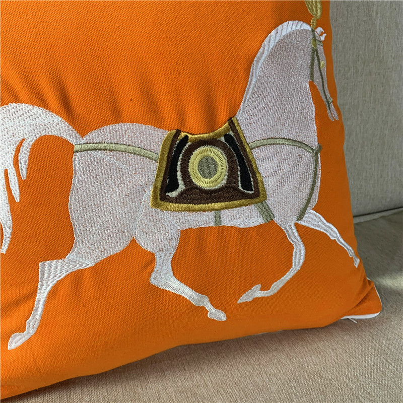 Moderni pamučni vez Bijeli konj Luksuzna ukrasna jastučnica Narančasta crvena platnena navlaka za kauč na stolicu 45x45 cm 1 kom/lot