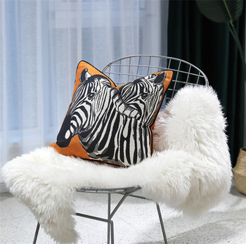Модерна, луксозна дизайнерска зебра оранжева тъкана кадифена декоративна калъфка за възглавница Домашен диван, стол, калъфка за възглавница, 47x47 см, 1 бр./лот