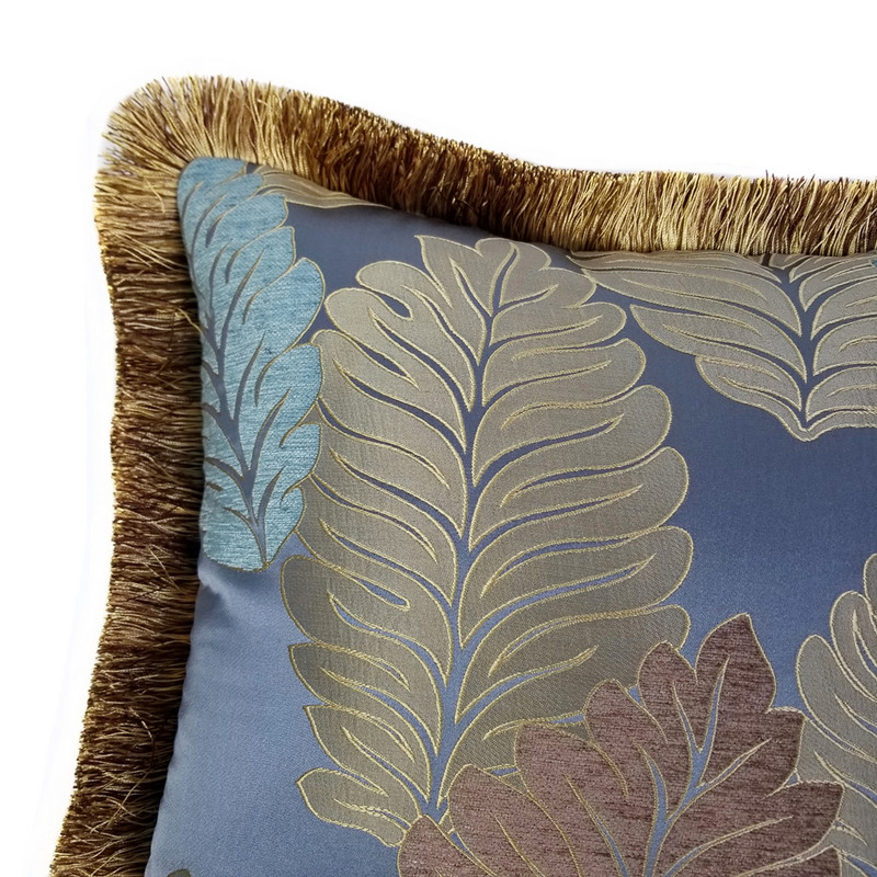 Besplatna dostava Čelično plava, vintage listovi šenile, tkana ukrasna jastučnica, jastučnica s rubovima 45x45 cm