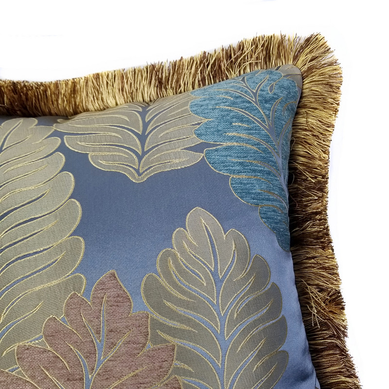Besplatna dostava Čelično plava, vintage listovi šenile, tkana ukrasna jastučnica, jastučnica s rubovima 45x45 cm