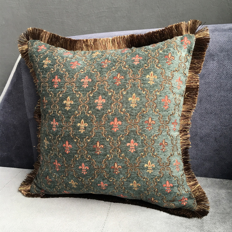 Vintage mekana ženil tkana jacquard tamnozelena jastučnica za kauč, ukrasna jastučnica, ukras za dom 45 x 45 cm