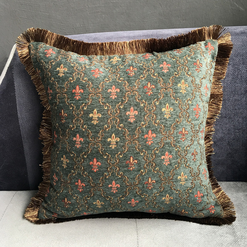 Vintage mekana ženil tkana jacquard tamnozelena jastučnica za kauč, ukrasna jastučnica, ukras za dom 45 x 45 cm