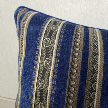 Традиционен дизайн на тъмно сини ивици Декоративни възглавници от шенилна жакардова калъфка за стол Калъфка за възглавница 45x45 см 1 бр./лот