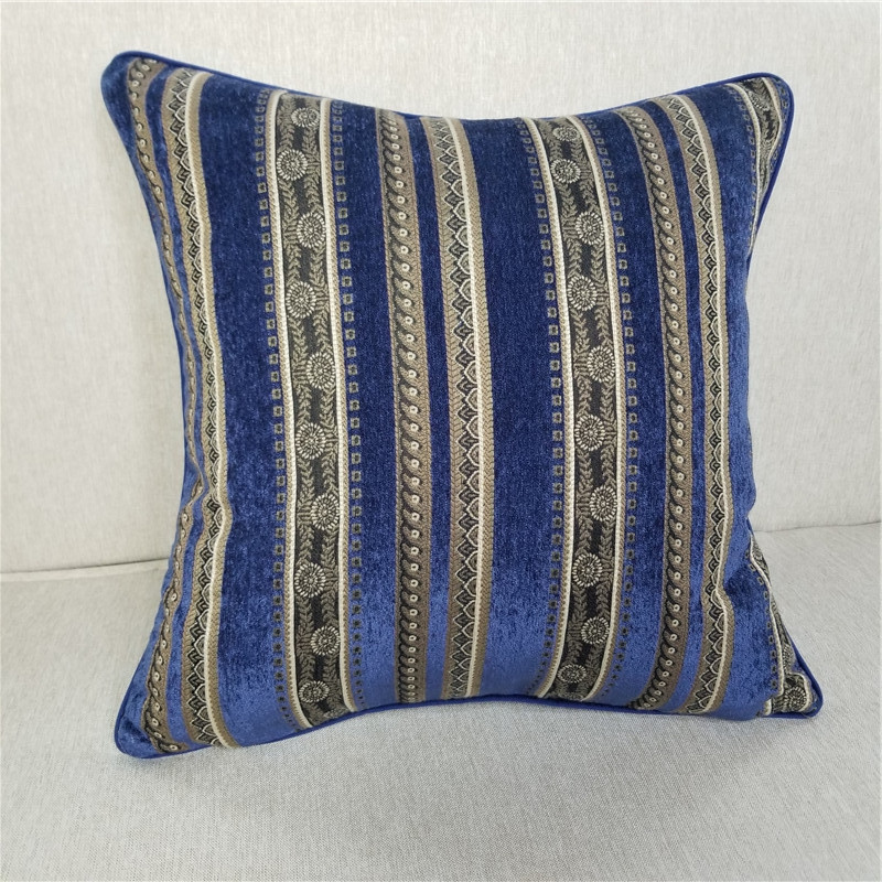 Tradicionalni tamnoplavi prugasti dizajn od ženilne tkanine od jacquarda, ukrasni jastuci, navlaka za kauč, fotelja, jastučnica 45x45 cm, 1 kom/lot
