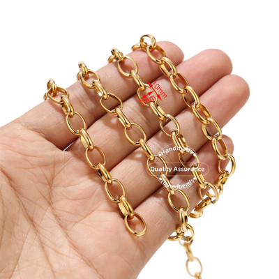 1 méter rozsdamentes acél Arany Rolo Link lánc ovális alakú 7X10 mm arany láncok barkács ékszer nyaklánc karkötő kiegészítők számára