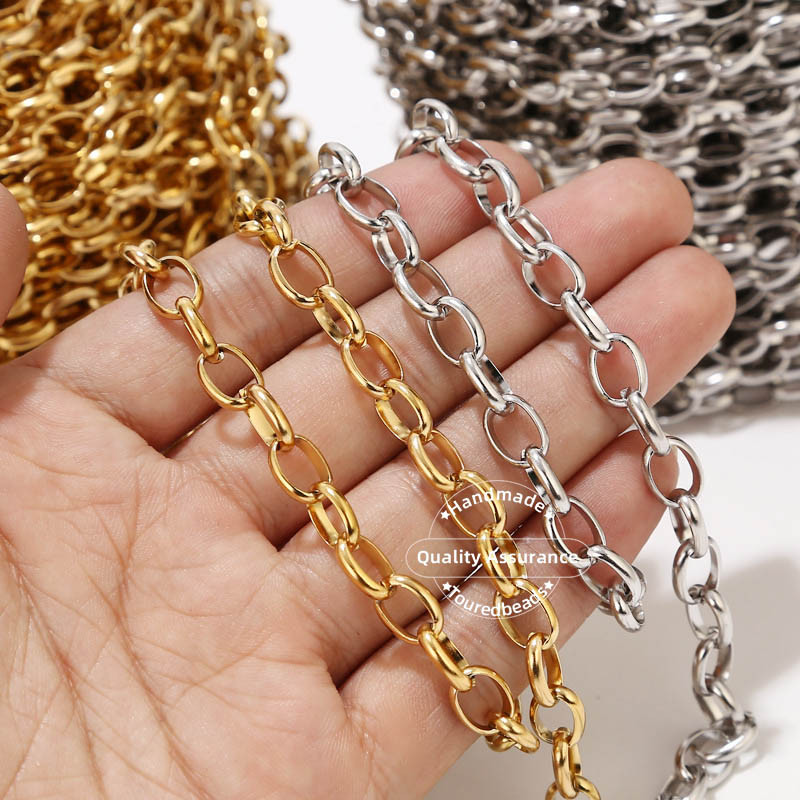 1 méter rozsdamentes acél Arany Rolo Link lánc ovális alakú 7X10 mm arany láncok barkács ékszer nyaklánc karkötő kiegészítők számára