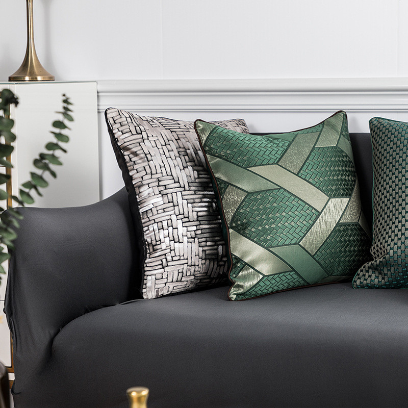 Modern luxus mélyzöld jacquard párnahuzat dekoratív párnahuzat geometrikus szürke fekete derékpárnahuzat