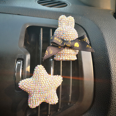 2db/szett Strasszkő aranyos nyúl + Star Shape Diamond masni parfüm autó légfrissítő Autós parfüm Autó-stílus