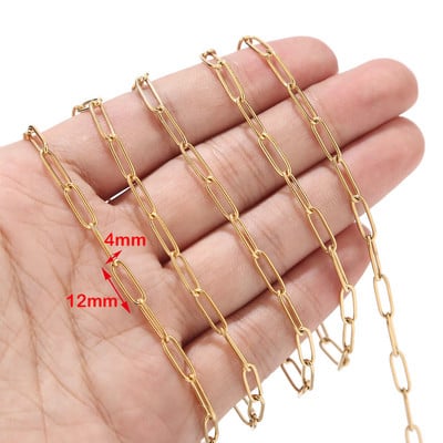 1 méteres rozsdamentes acél 4 mm x 12 mm arany lapos húzott kábellánc barkács ékszerláncokhoz, tartozékokhoz