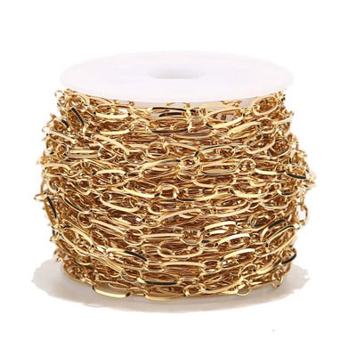 1 méteres rozsdamentes acél 4 mm x 12 mm arany lapos húzott kábellánc barkács ékszerláncokhoz, tartozékokhoz