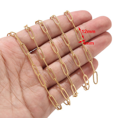 1 méteres rozsdamentes acél 4 mm x 12 mm arany lapos húzott kábellánc barkács ékszerláncokhoz, tartozékokhoz