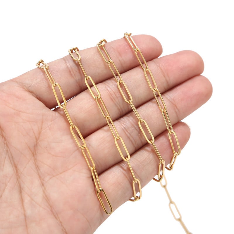 1 méteres rozsdamentes acél 4 mm x 12 mm arany lapos húzott kábellánc barkács ékszerláncokhoz, tartozékokhoz