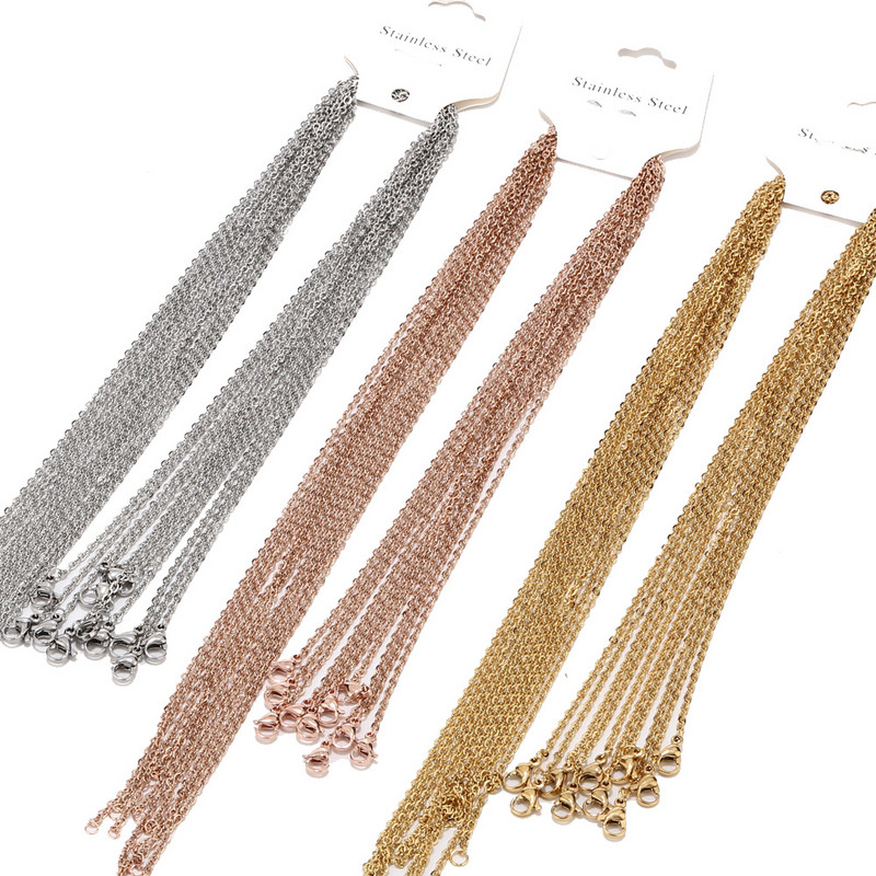 10 kom/lot Lanci za ogrlice od nehrđajućeg čelika od zlata/ružičastog zlata širine 2 mm za DIY materijale za izradu nalaza za nakit Ručni rad