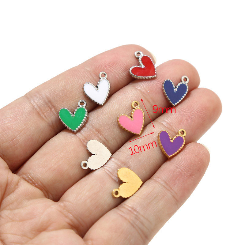 5 komada Emajlirani privjesci u obliku srca od nehrđajućeg čelika, zlatni 9x10 mm perle u obliku srca za izradu nakita DIY rukotvorine