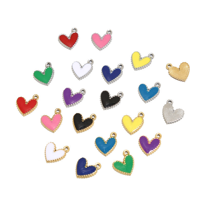 5 komada Emajlirani privjesci u obliku srca od nehrđajućeg čelika, zlatni 9x10 mm perle u obliku srca za izradu nakita DIY rukotvorine