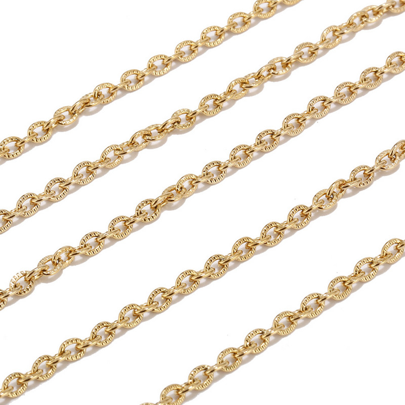 1 metar 3 mm zlato od nehrđajućeg čelika s ravnom kabelskom vezom, kalem za nakit, križni lanac, skupno za ogrlicu, narukvice, DIY izrada