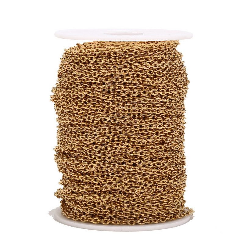 1 metar 3 mm zlato od nehrđajućeg čelika s ravnom kabelskom vezom, kalem za nakit, križni lanac, skupno za ogrlicu, narukvice, DIY izrada