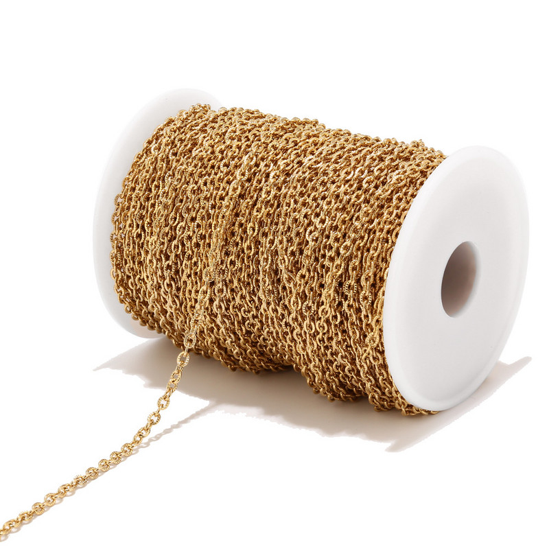 1 metar 3 mm zlato od nehrđajućeg čelika s ravnom kabelskom vezom, kalem za nakit, križni lanac, skupno za ogrlicu, narukvice, DIY izrada