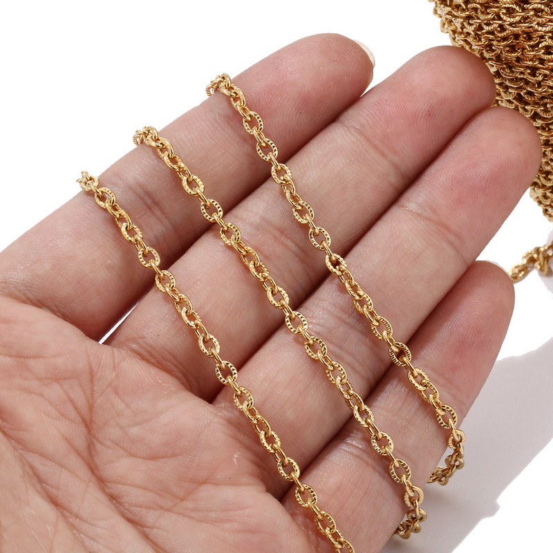 1 metar 3 mm zlato od nehrđajućeg čelika s ravnom kabelskom vezom, kalem za nakit, križni lanac, skupno za ogrlicu, narukvice, DIY izrada