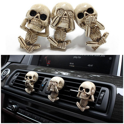 3db Bone Skull autós légfrissítő szellőző klip Emberi test csontváz Aromaterápiás gyanta autós parfüm diffúzor autós szag diffúzor