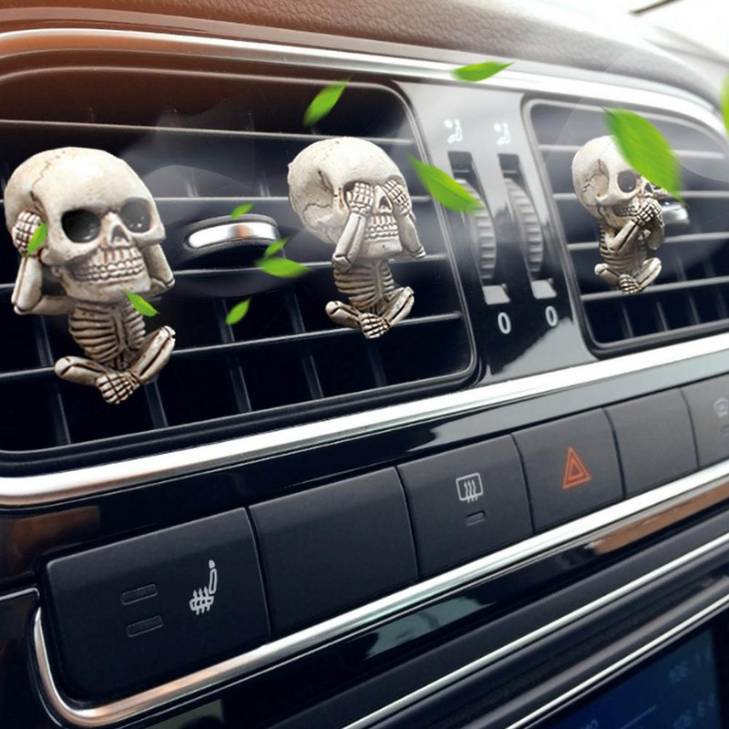 3db Bone Skull autós légfrissítő szellőző klip Emberi test csontváz Aromaterápiás gyanta autós parfüm diffúzor autós szag diffúzor