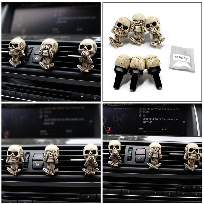3db Bone Skull autós légfrissítő szellőző klip Emberi test csontváz Aromaterápiás gyanta autós parfüm diffúzor autós szag diffúzor