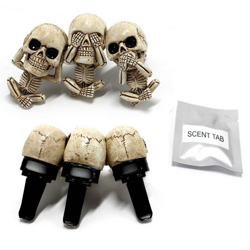 3db Bone Skull autós légfrissítő szellőző klip Emberi test csontváz Aromaterápiás gyanta autós parfüm diffúzor autós szag diffúzor