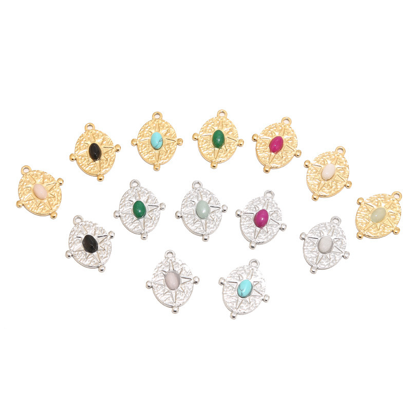 5 kom/lot od nehrđajućeg čelika, prirodni kamen, zvjezdane medalje, privjesci za DIY žene, ogrlice, pribor za izradu nakita, privjesci, 7 boja, 22x18 mm