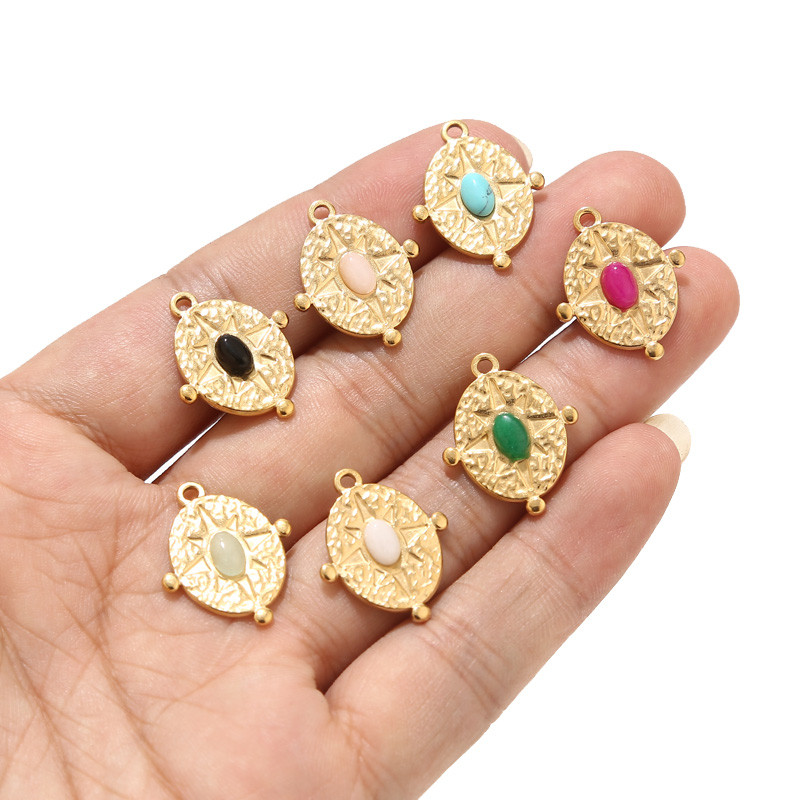 5 kom/lot od nehrđajućeg čelika, prirodni kamen, zvjezdane medalje, privjesci za DIY žene, ogrlice, pribor za izradu nakita, privjesci, 7 boja, 22x18 mm