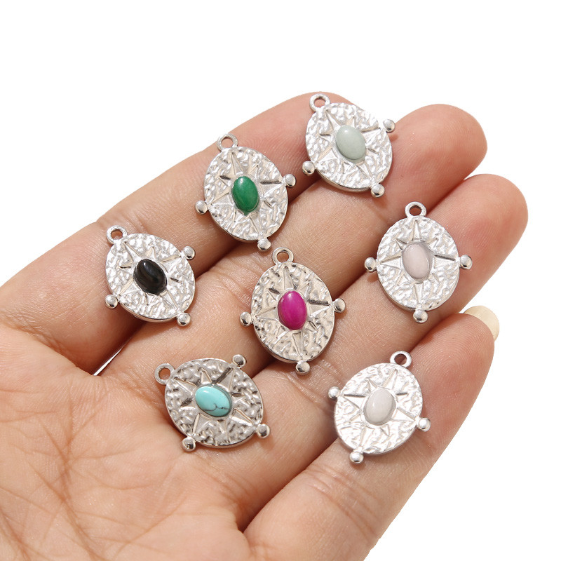 5 kom/lot od nehrđajućeg čelika, prirodni kamen, zvjezdane medalje, privjesci za DIY žene, ogrlice, pribor za izradu nakita, privjesci, 7 boja, 22x18 mm