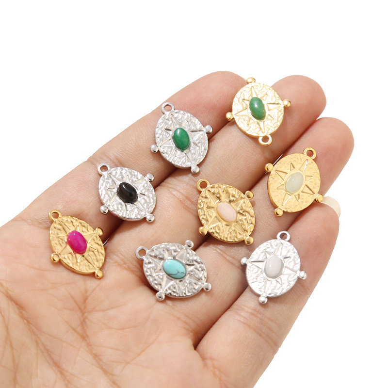 5 kom/lot od nehrđajućeg čelika, prirodni kamen, zvjezdane medalje, privjesci za DIY žene, ogrlice, pribor za izradu nakita, privjesci, 7 boja, 22x18 mm