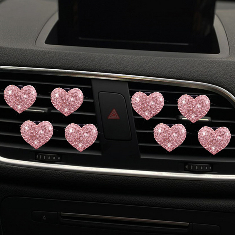 8 db Bling Heart légtelenítő kapcsok, Crystal Heart autós légfrissítők szellőző kapcsok autós diffúzor szellőző klip autós parfüm