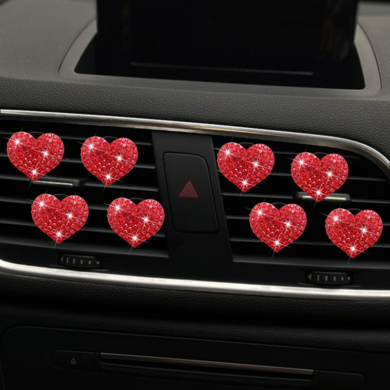 8 db Bling Heart légtelenítő kapcsok, Crystal Heart autós légfrissítők szellőző kapcsok autós diffúzor szellőző klip autós parfüm