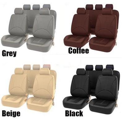 Универсален пълен комплект PU кожена калъфка за столче за кола Автоматична защита на облегалката на предната задна седалка Подложка за възглавница за камион Комплект калъфи за малки коли