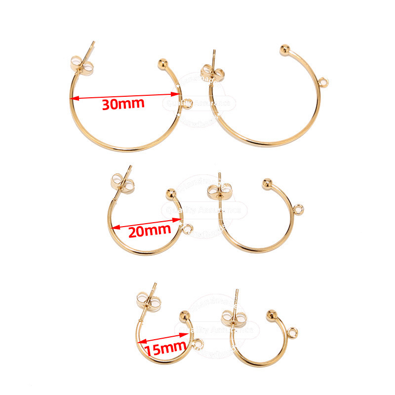 10db Aranyozott 15 mm-es 20 mm-es 30 mm-es fülbevaló oszlopok hurokkal C alakú Fülbevalók Fülbevalók Kiegészítők Barkács ékszer készítés