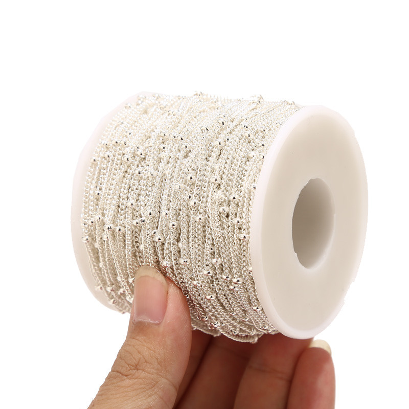 2 metra posrebreni satelitski lanac od nehrđajućeg čelika s kuglastim rubnim lancima za DIY ogrlicu, narukvicu, izradu nakita