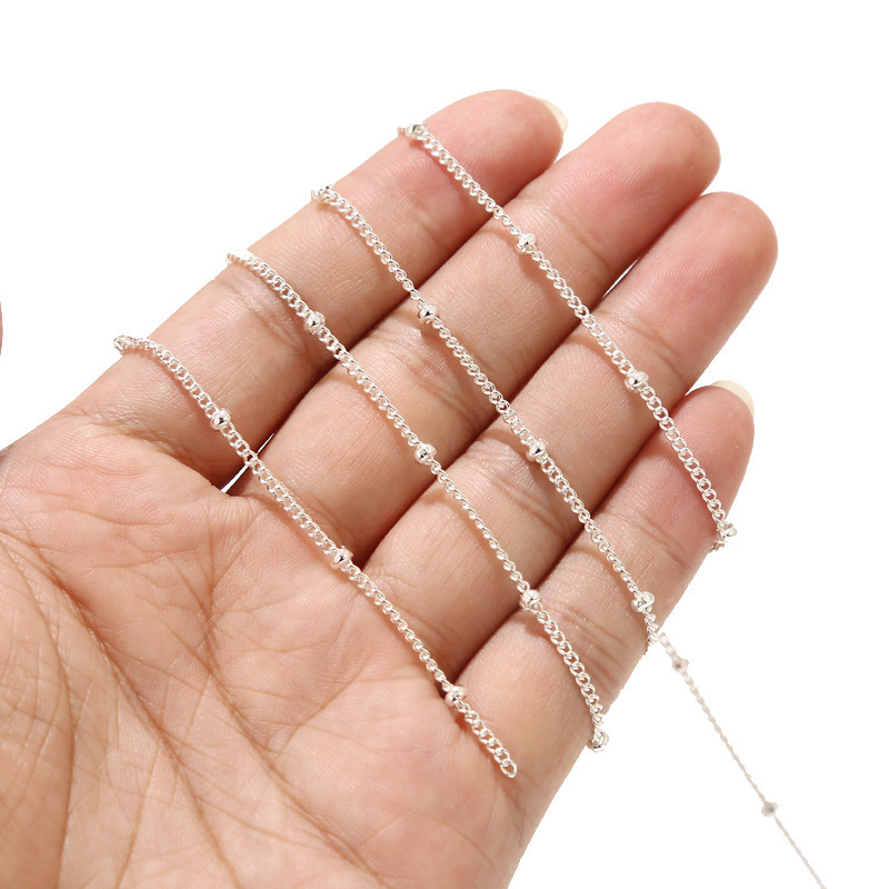 2 metra posrebreni satelitski lanac od nehrđajućeg čelika s kuglastim rubnim lancima za DIY ogrlicu, narukvicu, izradu nakita