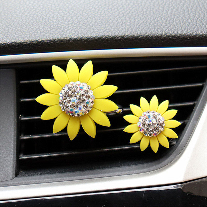 2PCS suncokreta Osvježivač ventilacijskih otvora za automobil Dijamantna kopča za parfeme Miris za automobil Klima uređaj za kopču za parfeme Autodijelovi