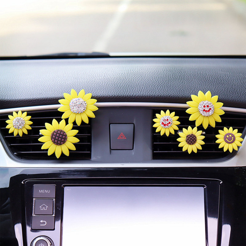 2PCS suncokreta Osvježivač ventilacijskih otvora za automobil Dijamantna kopča za parfeme Miris za automobil Klima uređaj za kopču za parfeme Autodijelovi