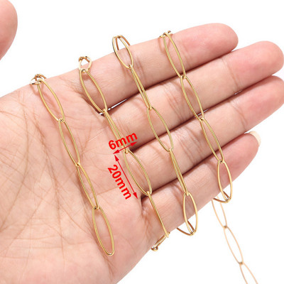 1 méteres 6x20 mm hosszú O kézzel készített láncok rozsdamentes acél arany ovális texturált forrasztott kábellánc leletek ólommentes