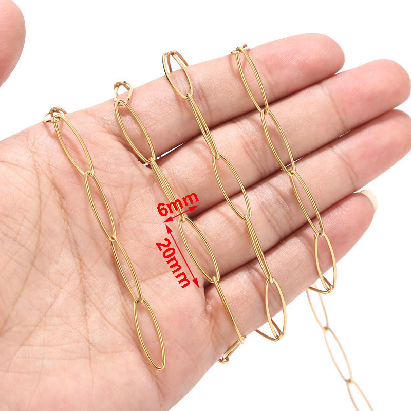 1 méteres 6x20 mm hosszú O kézzel készített láncok rozsdamentes acél arany ovális texturált forrasztott kábellánc leletek ólommentes