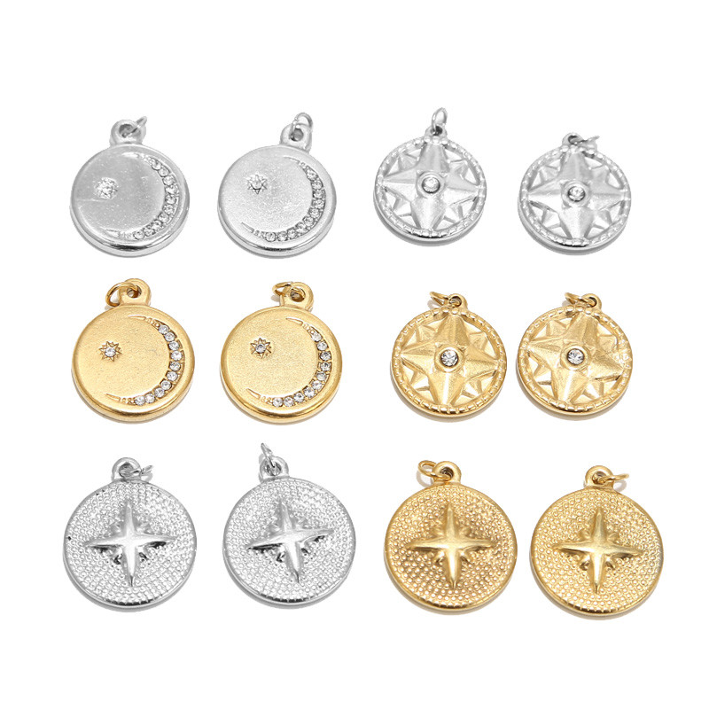 5 vnt / partija nerūdijančio plieno aukso medalis "Moon Star Charms" pakabukai moterims, karoliai papuošalai, dovanos, gaminant amatus