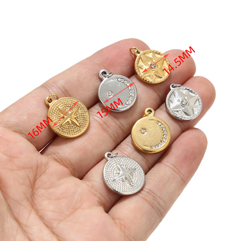 5 vnt / partija nerūdijančio plieno aukso medalis "Moon Star Charms" pakabukai moterims, karoliai papuošalai, dovanos, gaminant amatus