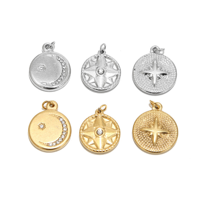 5 vnt / partija nerūdijančio plieno aukso medalis "Moon Star Charms" pakabukai moterims, karoliai papuošalai, dovanos, gaminant amatus