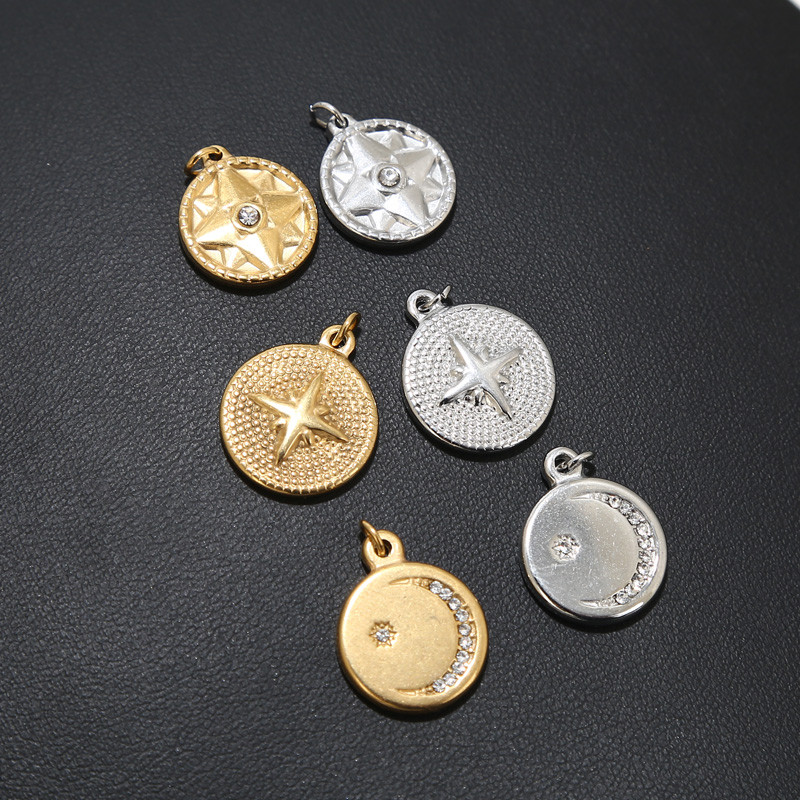 5 vnt / partija nerūdijančio plieno aukso medalis "Moon Star Charms" pakabukai moterims, karoliai papuošalai, dovanos, gaminant amatus