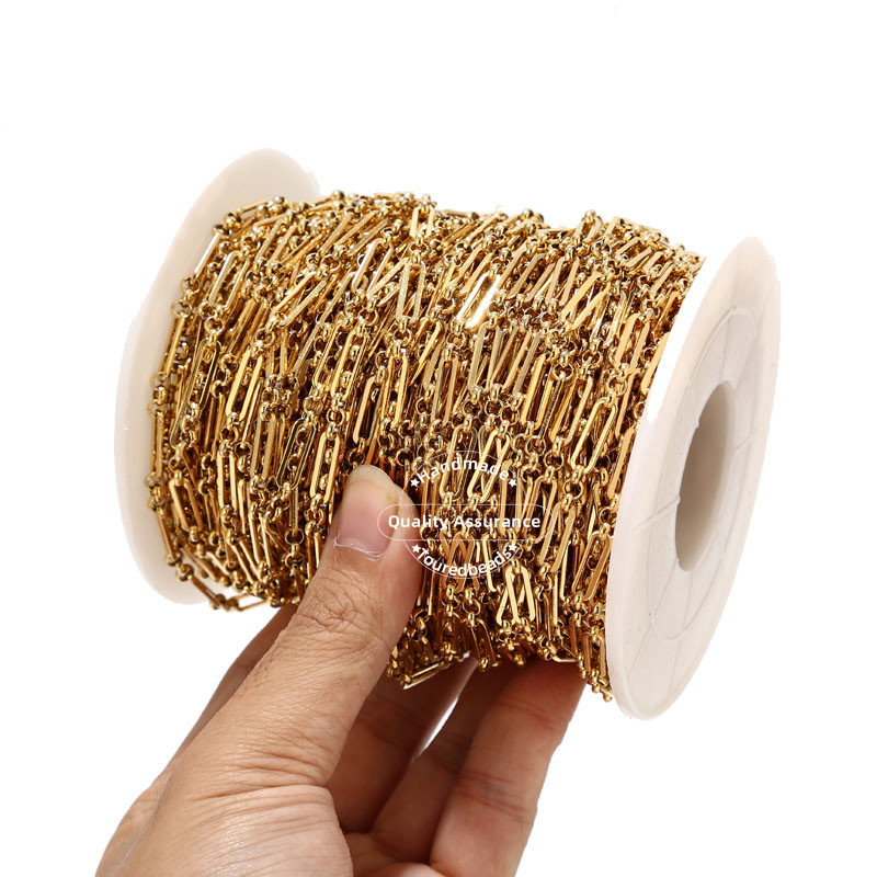 Zlatni rolo lančići od nehrđajućeg čelika od 1 metra, 4 mm šik 3:1 lanac s ravnom žicom, prikladan za DIY pribor za izradu nakita, veleprodaja u rasutom stanju