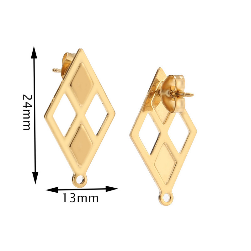10 vnt perdėto chirurginio plieno tikro paauksuoto rombo auskarų smeigtukai su 1,5 mm skylutėmis Boho papuošalams gaminti