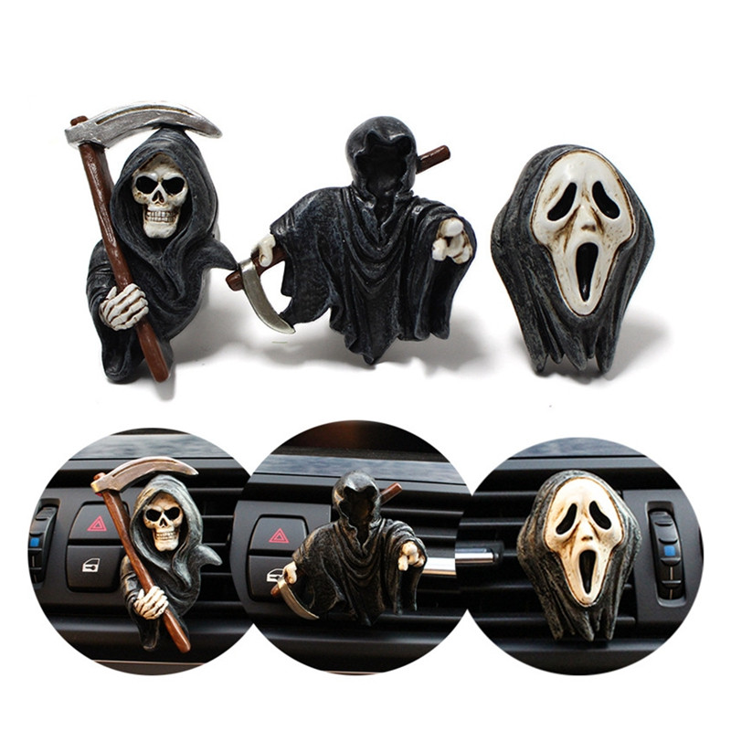 Tema Noći vještica Osvježivač zraka za automobile Smola Lubanja Stezaljke za ventilacijski otvor Glava lubanje Parfem za automobile za žene Djevojke Muškarci Ukrasi interijera automobila