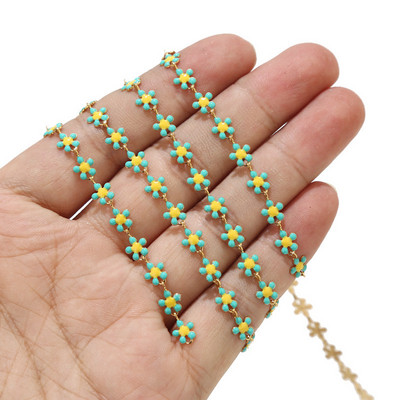 1M nehrđajući čelik 6 mm emajlirani lančići s bijelim cvijetom tratinčice za DIY žene Narukvice s narukvicama Ogrlice Pribor za izradu nakita
